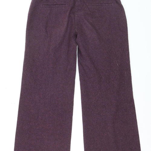 Marks and Spencer Womens Purple Wool Wide-Leg Trousers Size 12