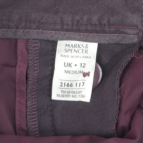 Marks and Spencer Womens Purple Wool Wide-Leg Trousers Size 12