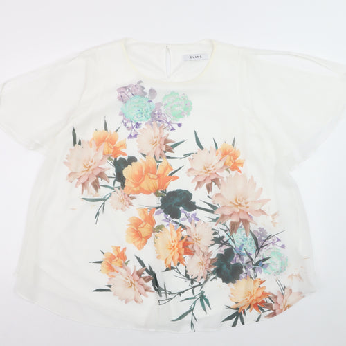 Evans Womens White Floral Chiffon Tunic Blouse Size 18