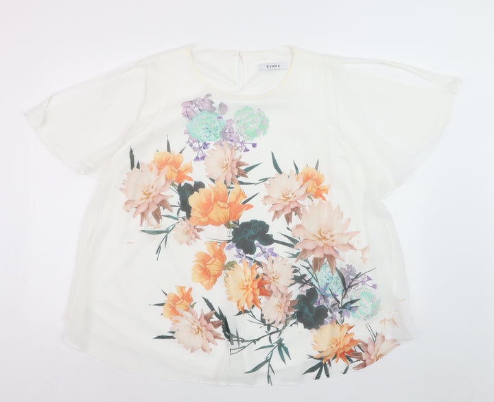 Evans Womens White Floral Chiffon Tunic Blouse Size 18