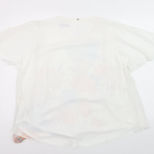 Evans Womens White Floral Chiffon Tunic Blouse Size 18
