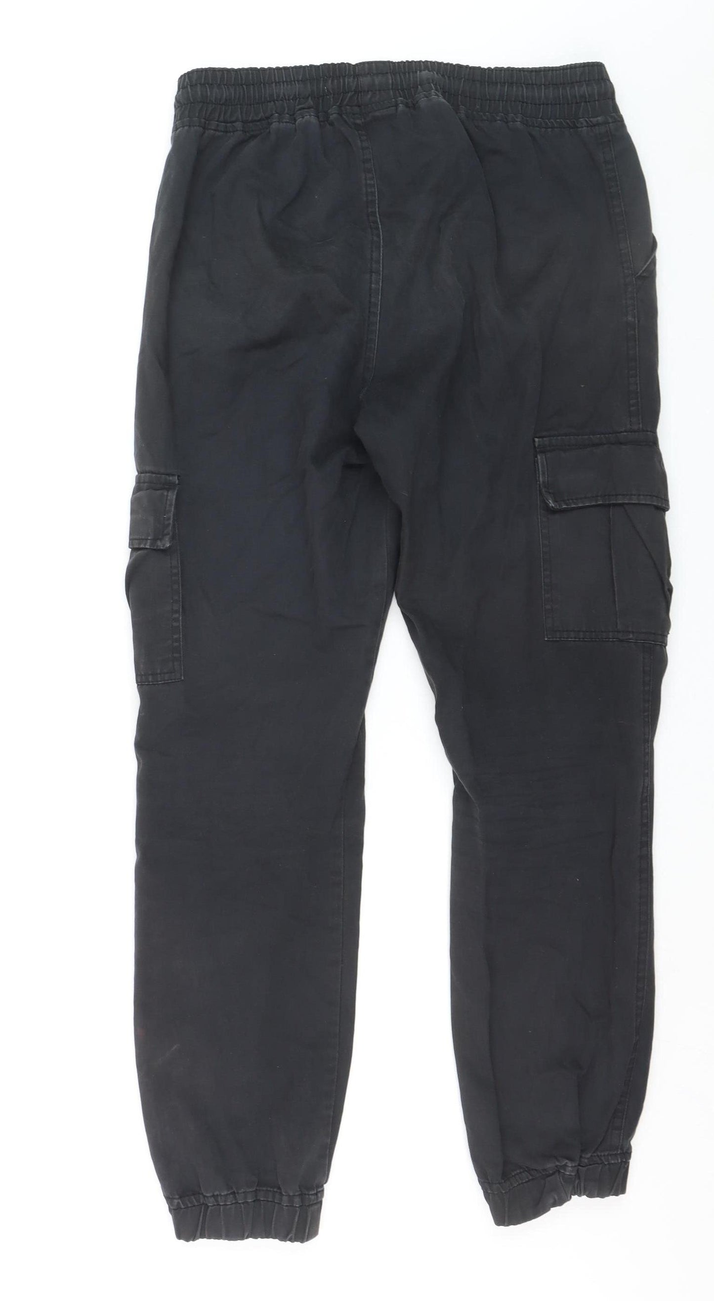 boohooMAN Mens Black Cargo Joggers Size M Elastic Waist Pockets Stylish Casual