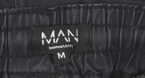 boohooMAN Mens Black Cargo Joggers Size M Elastic Waist Pockets Stylish Casual