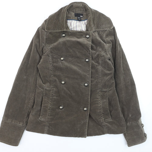 H&M Womens Brown Cotton Blend Double-Breasted Jacket Size 10