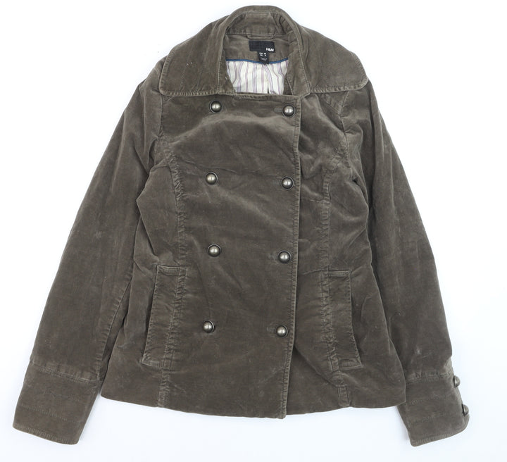 H&M Womens Brown Cotton Blend Double-Breasted Jacket Size 10