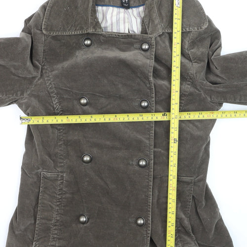 H&M Womens Brown Cotton Blend Double-Breasted Jacket Size 10