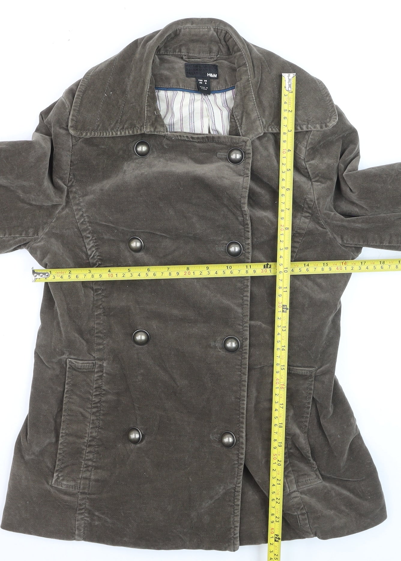 H&M Womens Brown Cotton Blend Double-Breasted Jacket Size 10