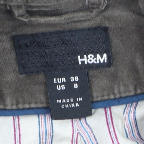 H&M Womens Brown Cotton Blend Double-Breasted Jacket Size 10