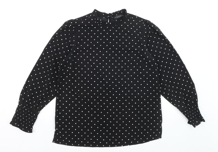Dorothy Perkins Women Black Polka Dot Long Sleeve Blouse UK 10