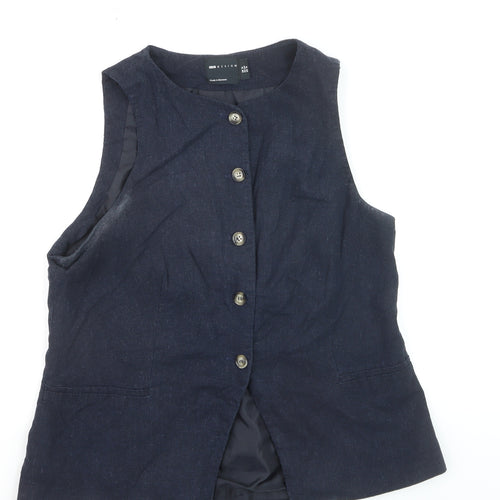 ASOS DESIGN Women's Blue Linen Blend Waistcoat Size 16 Tailored Sleeveless