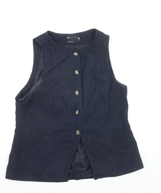 ASOS DESIGN Women's Blue Linen Blend Waistcoat Size 16 Tailored Sleeveless