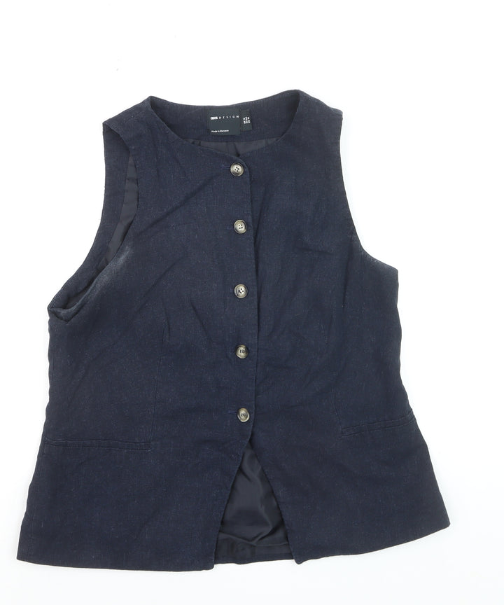 ASOS DESIGN Women's Blue Linen Blend Waistcoat Size 16 Tailored Sleeveless