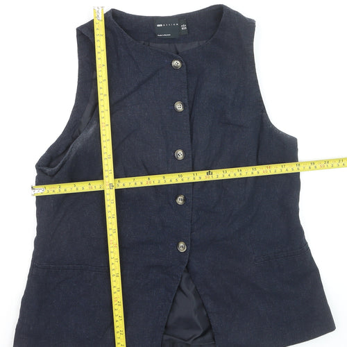 ASOS DESIGN Women's Blue Linen Blend Waistcoat Size 16 Tailored Sleeveless