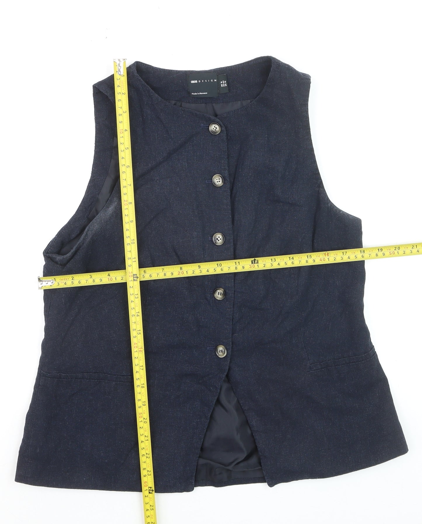 ASOS DESIGN Women's Blue Linen Blend Waistcoat Size 16 Tailored Sleeveless