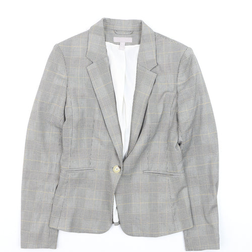 H&M Women Grey Check Blazer UK 8 Tailored Single-Breasted Jacket