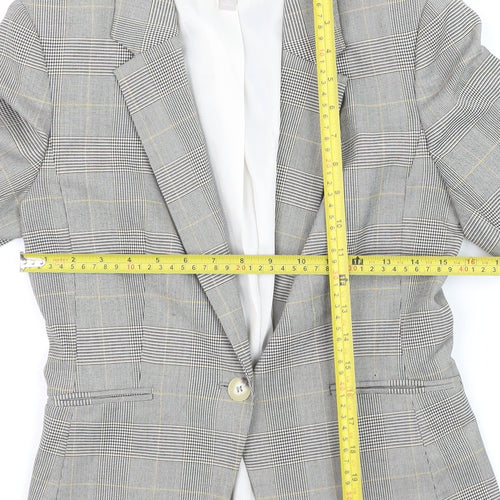 H&M Women Grey Check Blazer UK 8 Tailored Single-Breasted Jacket