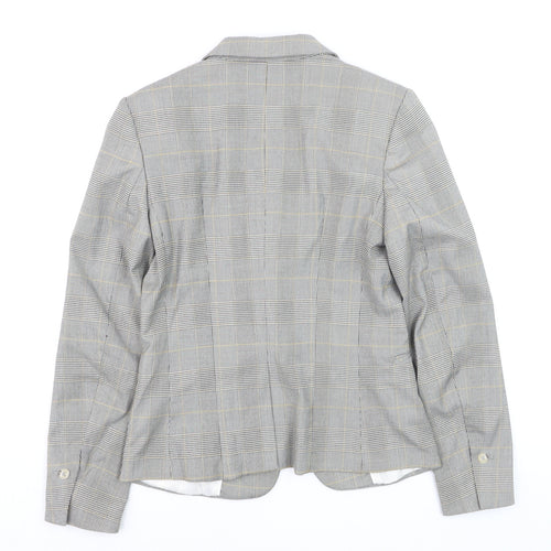 H&M Women Grey Check Blazer UK 8 Tailored Single-Breasted Jacket