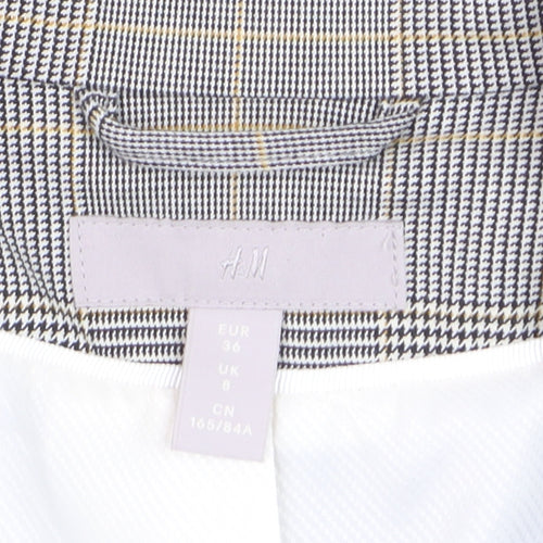 H&M Women Grey Check Blazer UK 8 Tailored Single-Breasted Jacket