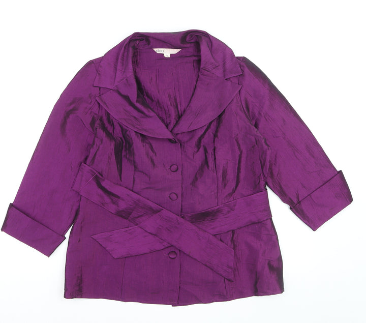 Cleo Women’s Purple Belted Suit Jacket L Satin Look Formal Wear