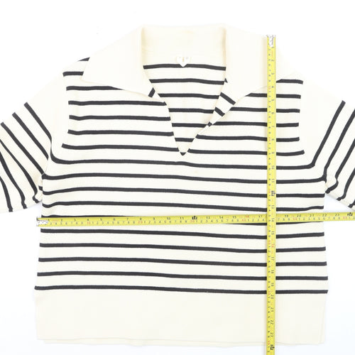 Arket Women’s Ivory Striped Collared Knit Jumper Size 12 Cotton