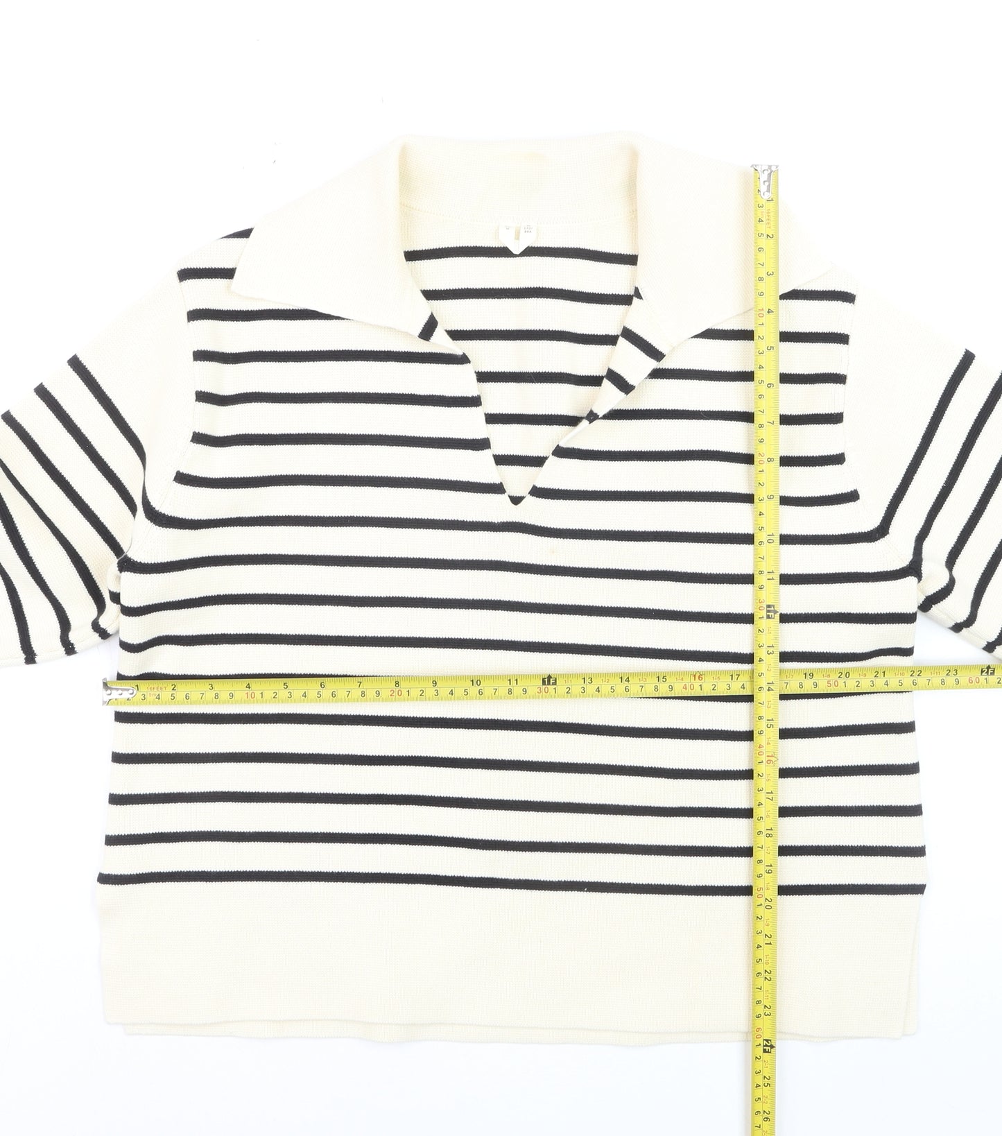 Arket Women’s Ivory Striped Collared Knit Jumper Size 12 Cotton