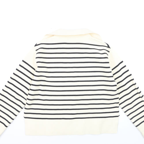 Arket Women’s Ivory Striped Collared Knit Jumper Size 12 Cotton