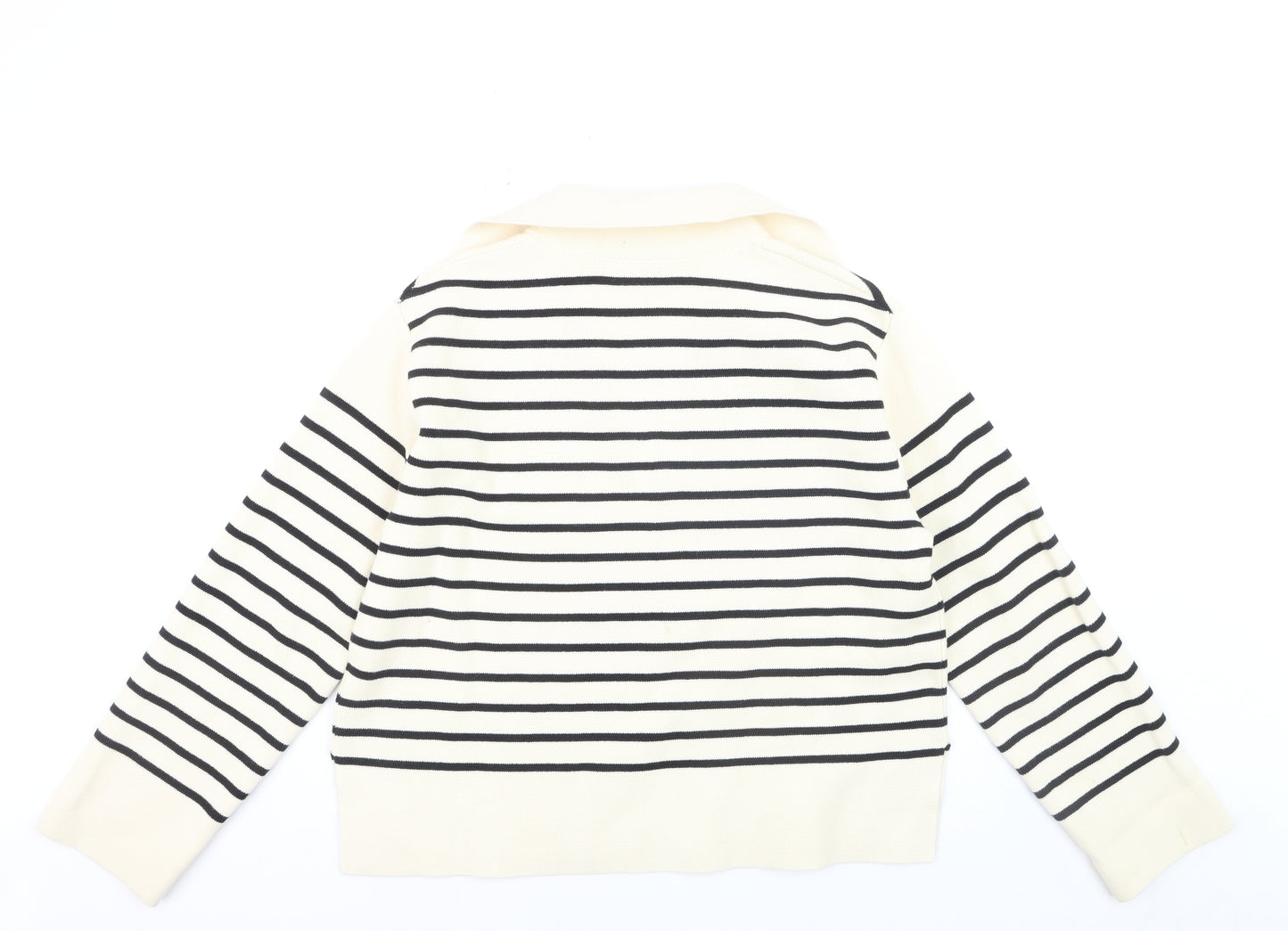 Arket Women’s Ivory Striped Collared Knit Jumper Size 12 Cotton