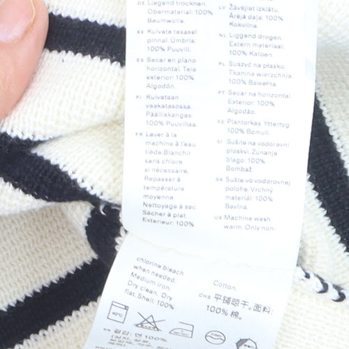 Arket Women’s Ivory Striped Collared Knit Jumper Size 12 Cotton