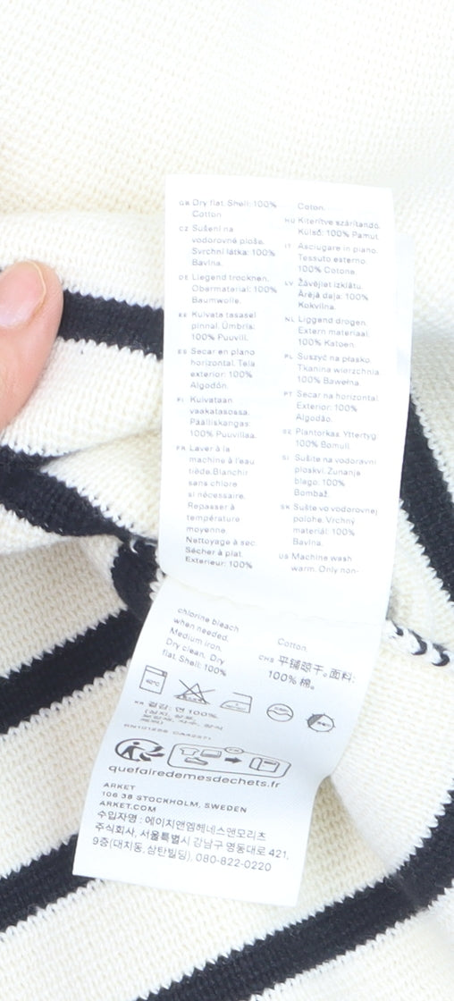 Arket Women’s Ivory Striped Collared Knit Jumper Size 12 Cotton