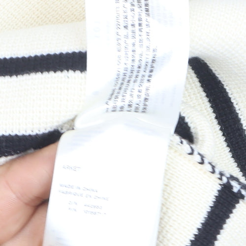 Arket Women’s Ivory Striped Collared Knit Jumper Size 12 Cotton