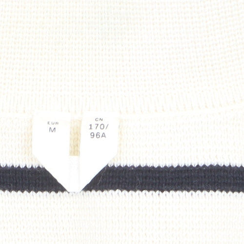 Arket Women’s Ivory Striped Collared Knit Jumper Size 12 Cotton