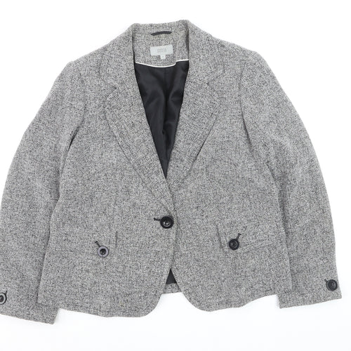 Marks and Spencer Women Grey Tweed Blazer Jacket Size 10 Classic Fit
