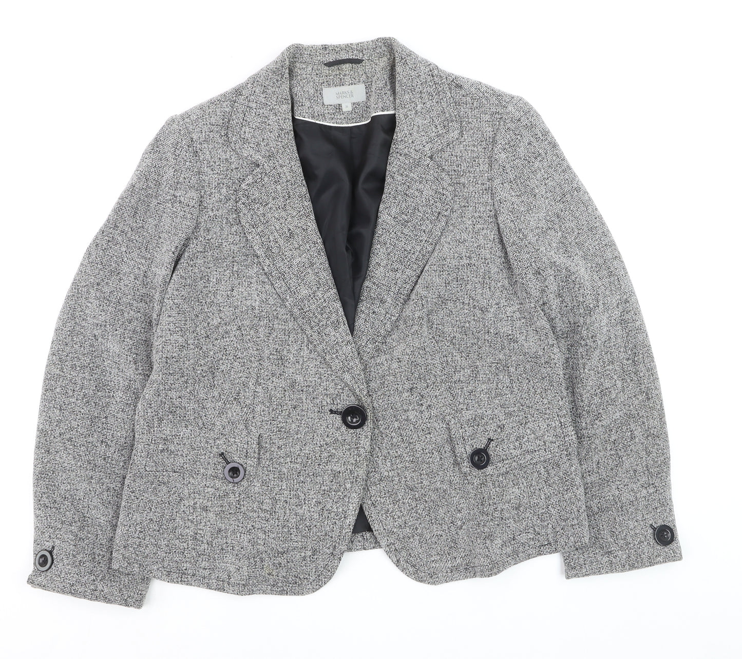 Marks and Spencer Women Grey Tweed Blazer Jacket Size 10 Classic Fit