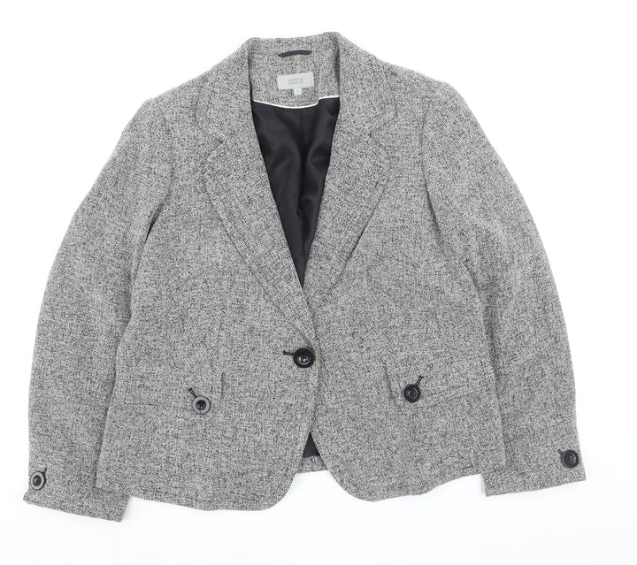 Marks and Spencer Women Grey Tweed Blazer Jacket Size 10 Classic Fit