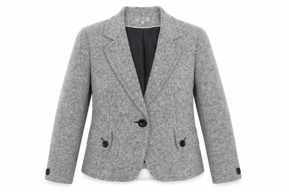 Marks and Spencer Women Grey Tweed Blazer Jacket Size 10 Classic Fit