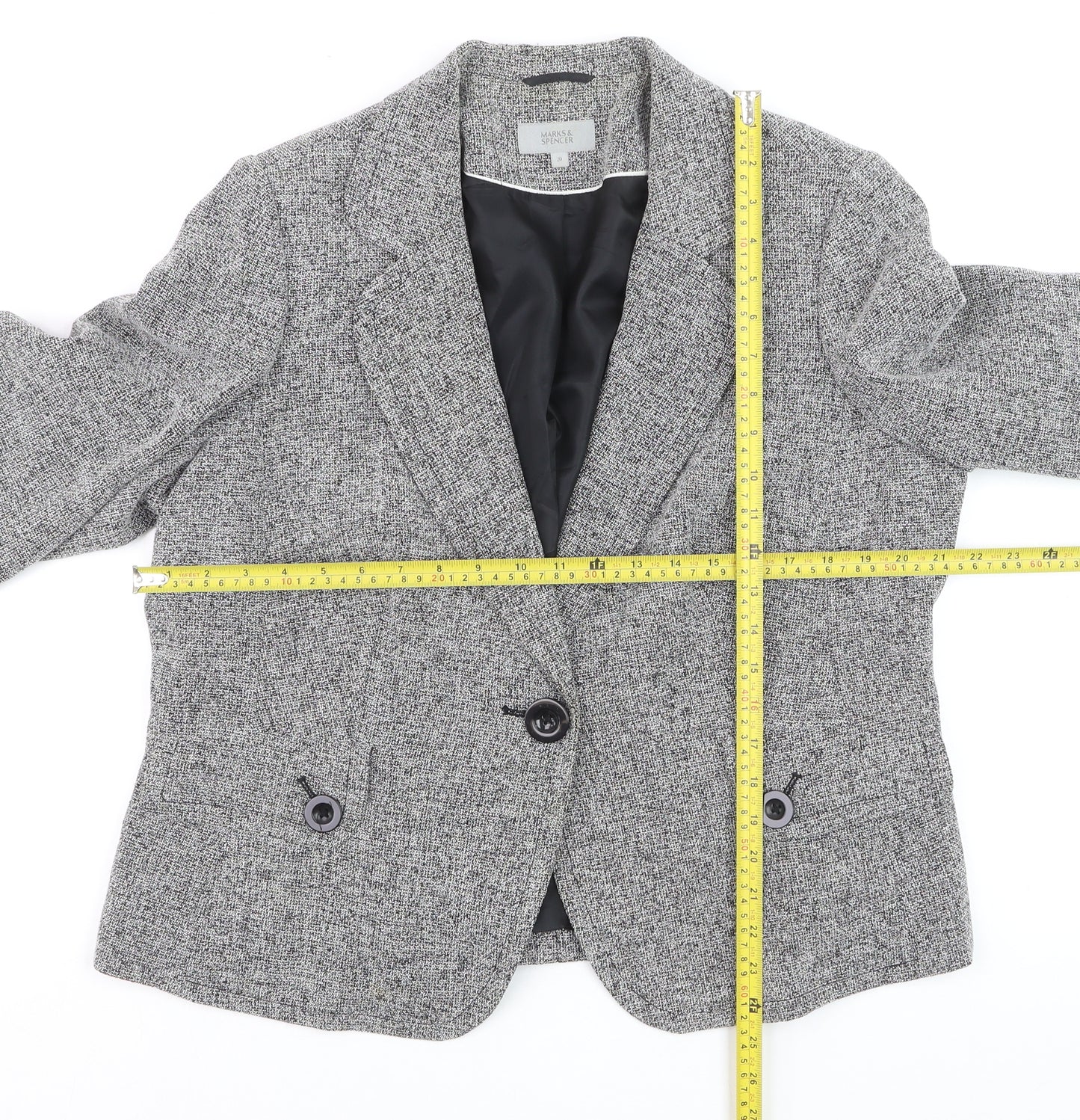 Marks and Spencer Women Grey Tweed Blazer Jacket Size 10 Classic Fit