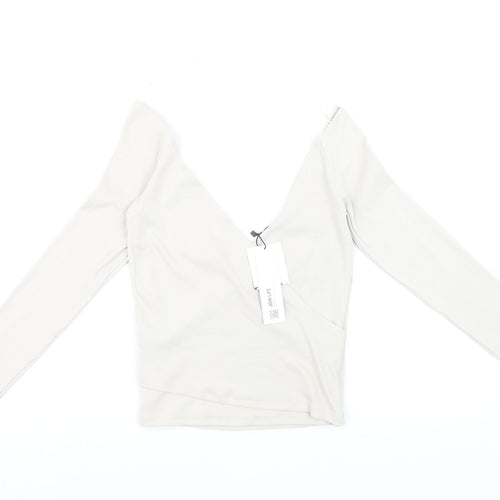 ZARA Women's Beige Long Sleeve Wrap V-Neck Slim Fit Blouse M