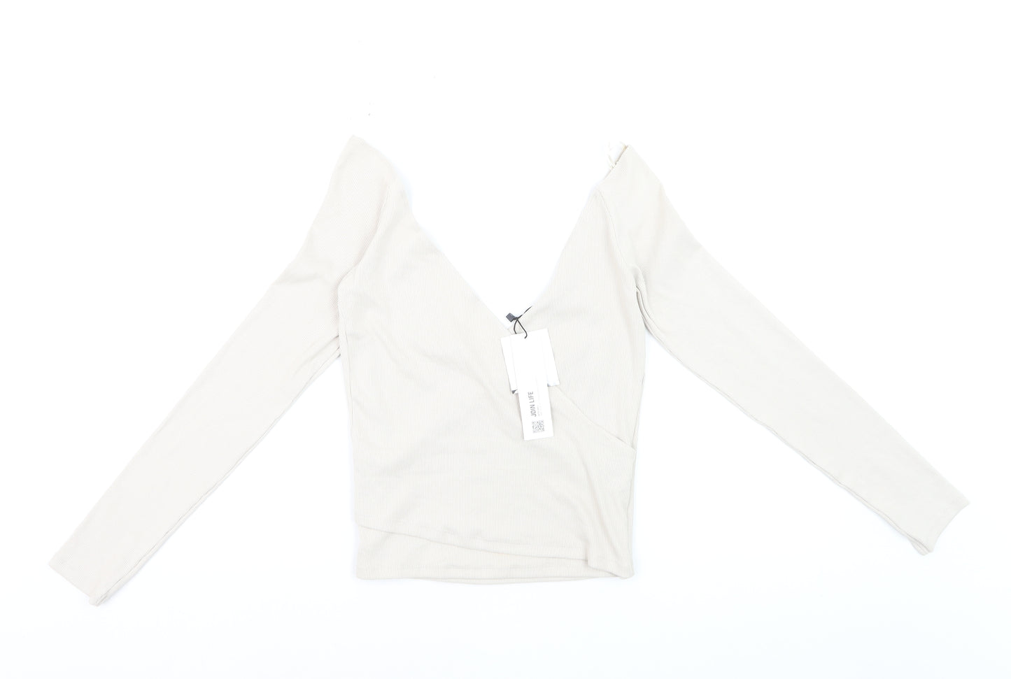 ZARA Women's Beige Long Sleeve Wrap V-Neck Slim Fit Blouse M