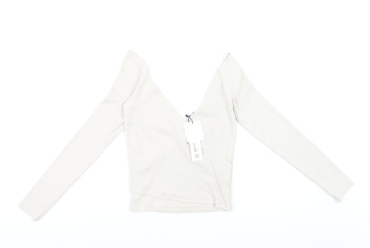 ZARA Women's Beige Long Sleeve Wrap V-Neck Slim Fit Blouse M