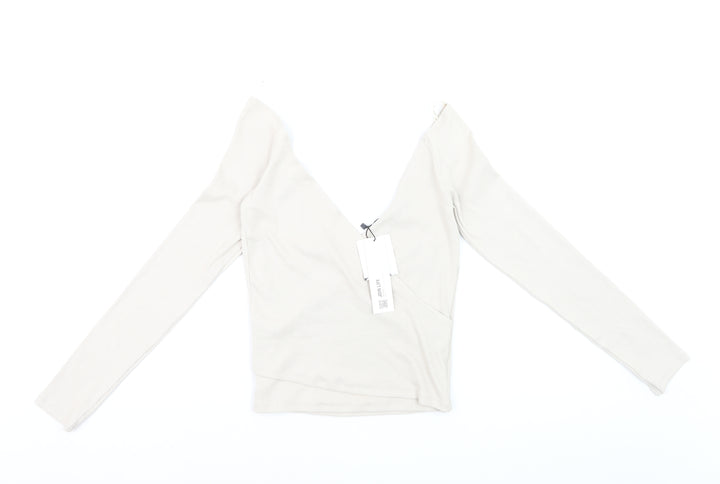 ZARA Women's Beige Long Sleeve Wrap V-Neck Slim Fit Blouse M