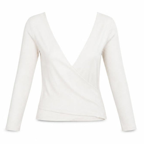 ZARA Women's Beige Long Sleeve Wrap V-Neck Slim Fit Blouse M