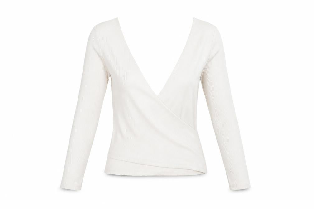 ZARA Women's Beige Long Sleeve Wrap V-Neck Slim Fit Blouse M