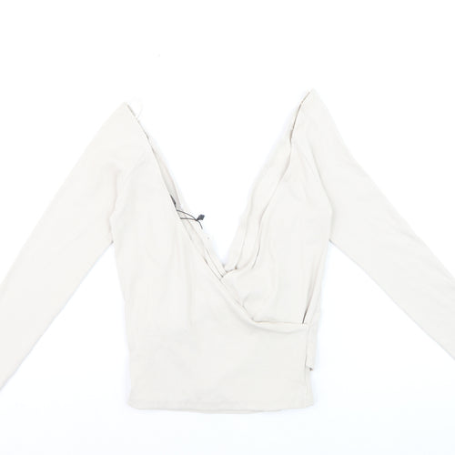 ZARA Women's Beige Long Sleeve Wrap V-Neck Slim Fit Blouse M