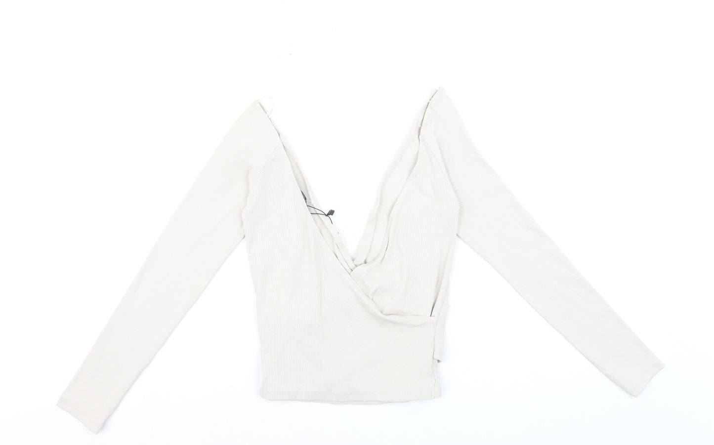 ZARA Women's Beige Long Sleeve Wrap V-Neck Slim Fit Blouse M