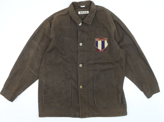 BOSS Mens Brown Cotton Twill Jacket L Classic Embroidered Logo