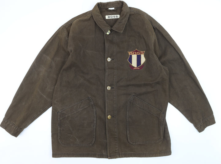 BOSS Mens Brown Cotton Twill Jacket L Classic Embroidered Logo