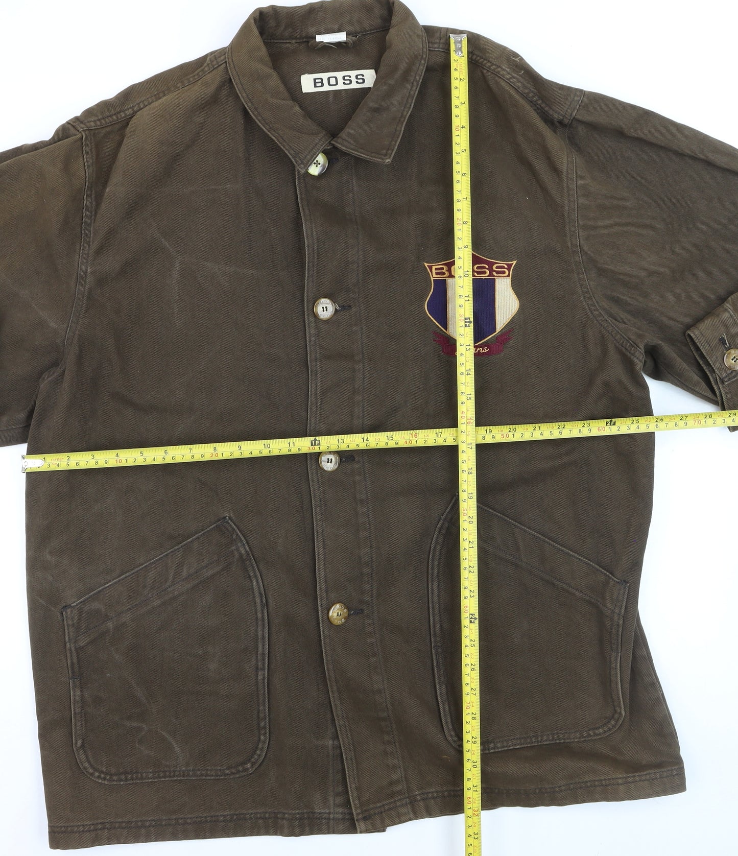 BOSS Mens Brown Cotton Twill Jacket L Classic Embroidered Logo