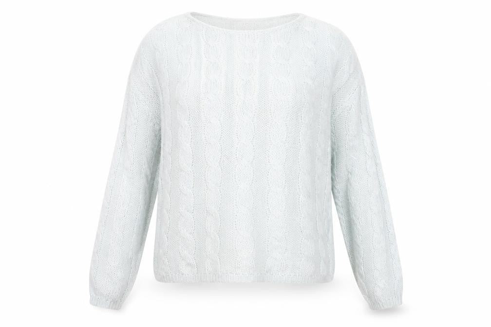 Front view of Jones New York women’s ivory cable-knit wool blend jumper s