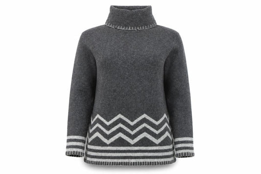 Front view of BHS Women’s Grey Roll Neck Wool jumper, size UK 14-16