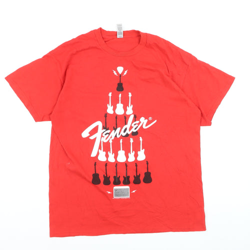 Fender Men's Red Graphic Music Band Cotton T-Shirt Size L